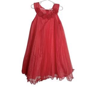 Jessica Ann Pleated Polka Dot Tulle Party Dress Rosette Neckline Sleeveless 6X